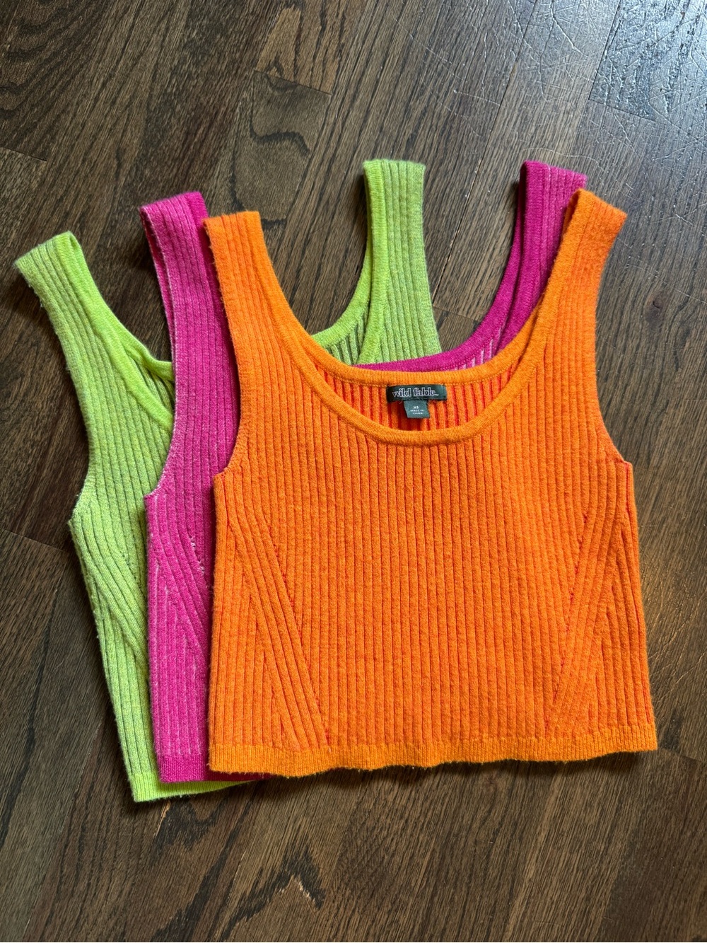 wild fable Neon Ribbed Cropped Tank Trio in Orange, Hot Pink & Lime